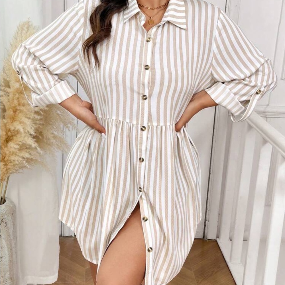 Striped Button-Down Shirt Dress